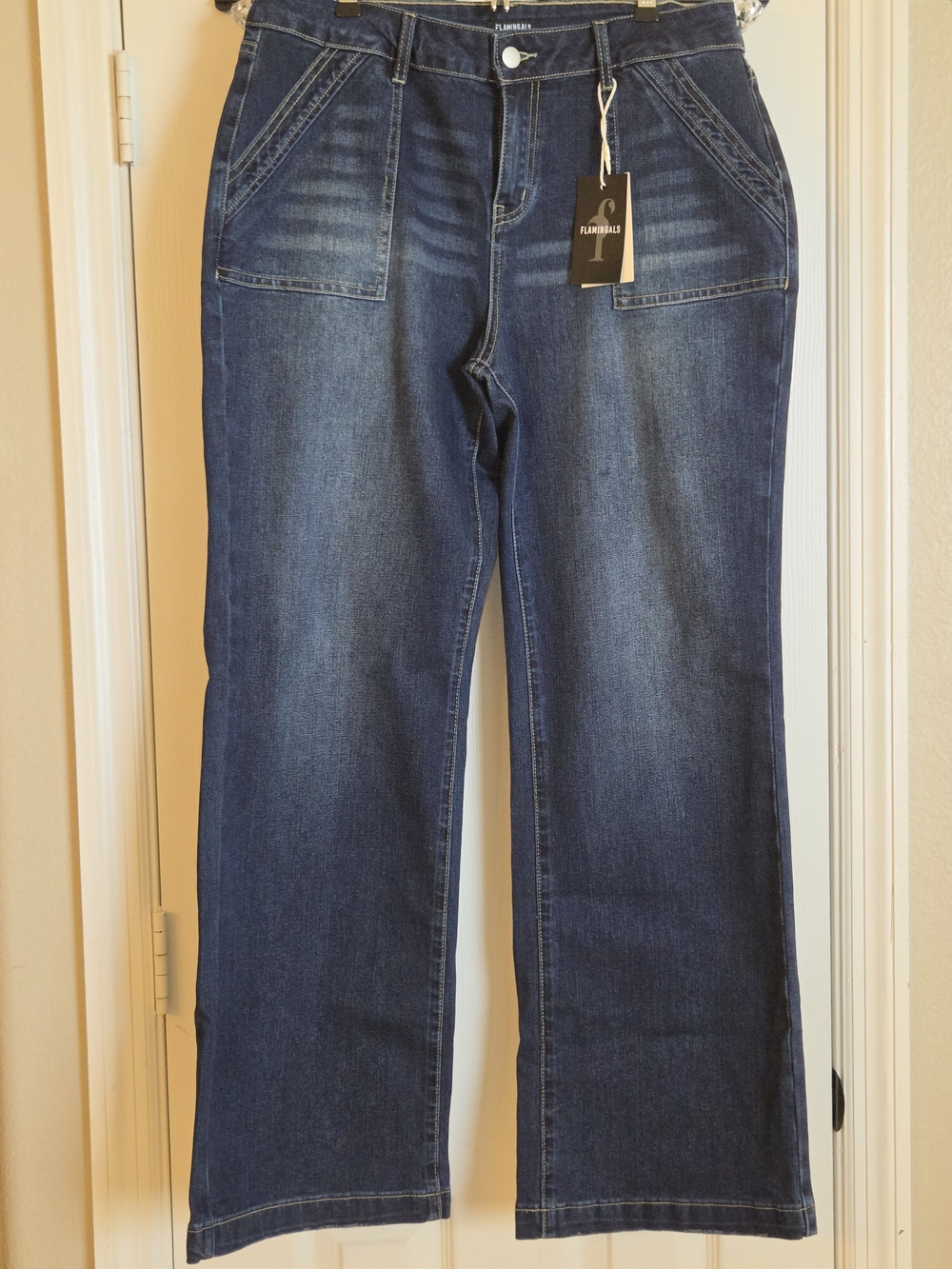 Flamingals Women's Dark Blue Wide-Leg Jeans Large (10/12)